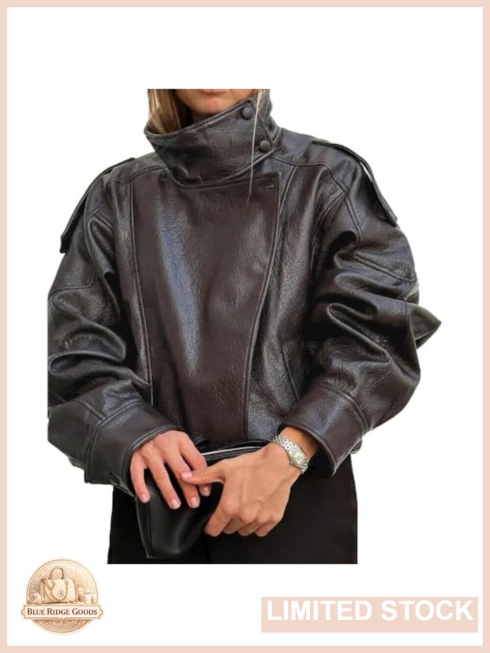 Faux Leather Jacket Womens Zip Up Biker Moto Casual Fall